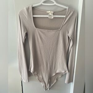 H&M Tan Fitted Bodysuit with Long Sleeves